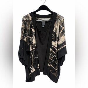 Clara Sunwoo Abstract Print Sheer Overlay Jacket tank Set Black Tan Sz Large EUC